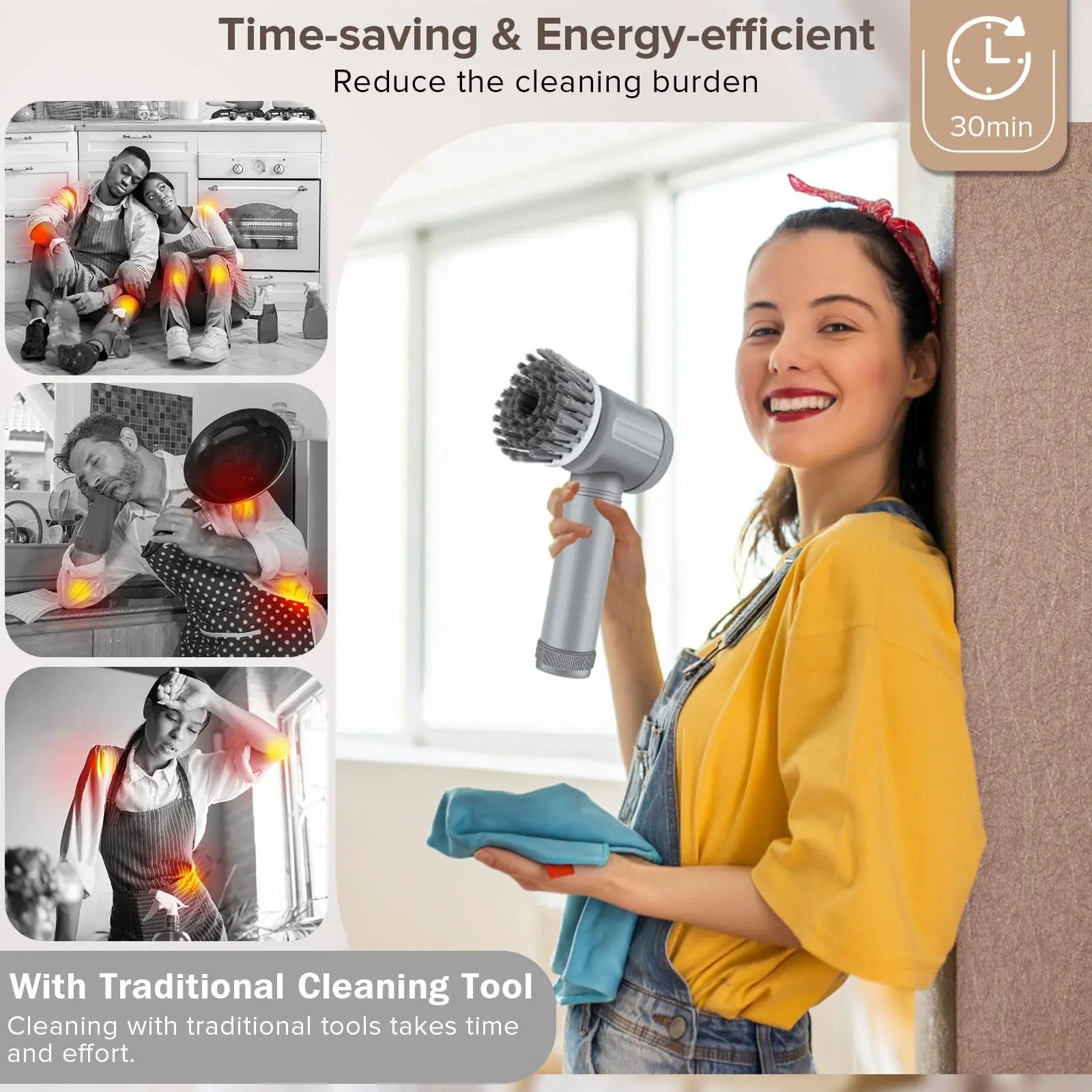 Magic Brush Cordless Spin Scrubber Electric Rechargeable with 5-In-1 Brush Heads for Deep Clean in Bathroom Kitchen Tile Grout