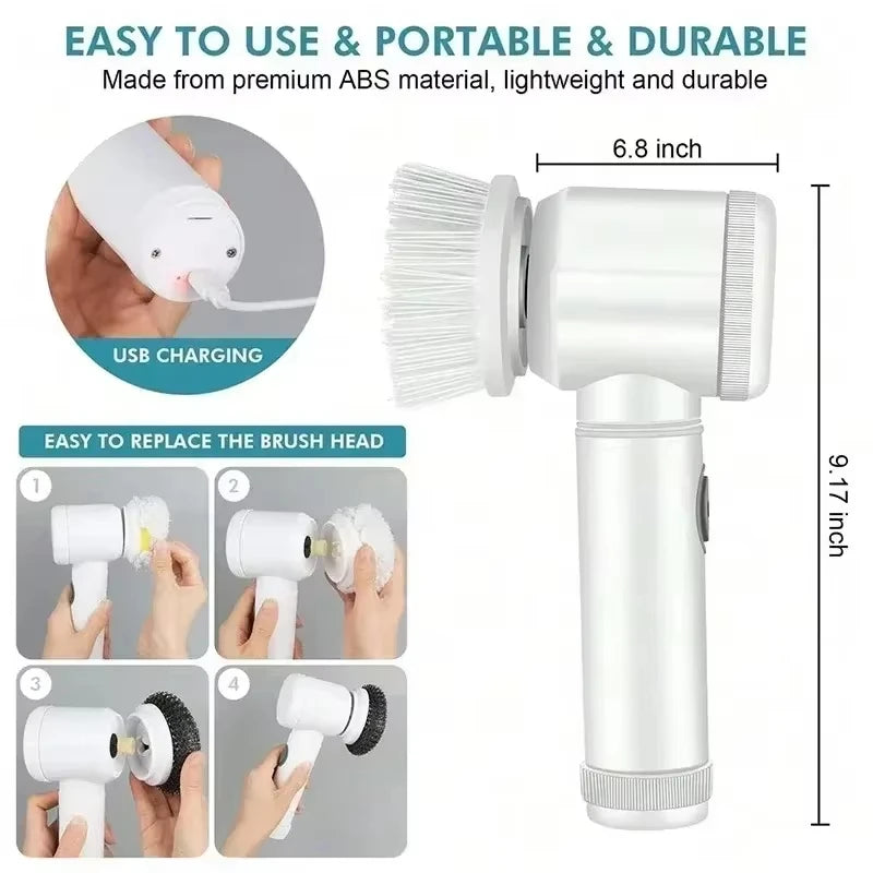 Magic Brush Cordless Spin Scrubber Electric Rechargeable with 5-In-1 Brush Heads for Deep Clean in Bathroom Kitchen Tile Grout