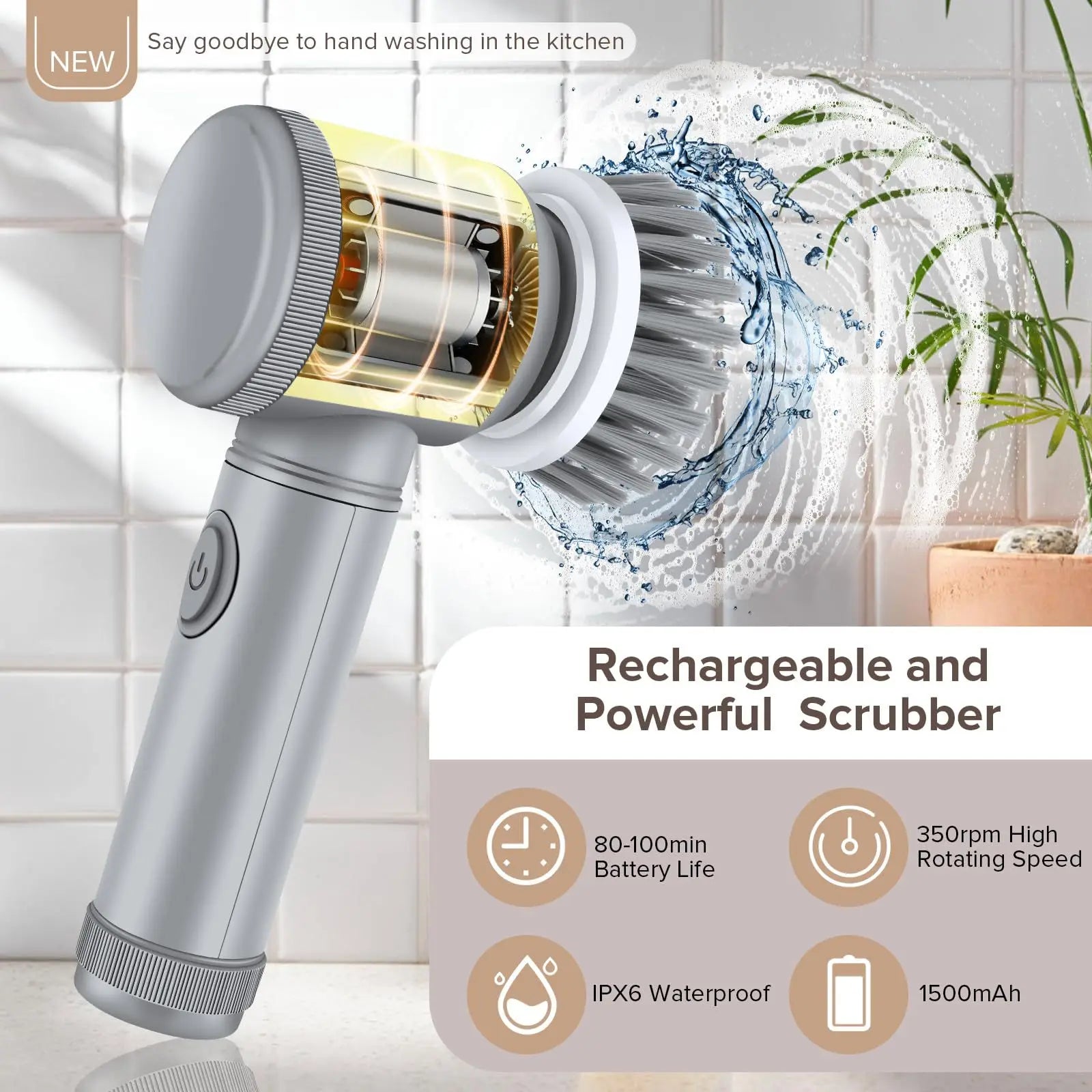 Magic Brush Cordless Spin Scrubber Electric Rechargeable with 5-In-1 Brush Heads for Deep Clean in Bathroom Kitchen Tile Grout